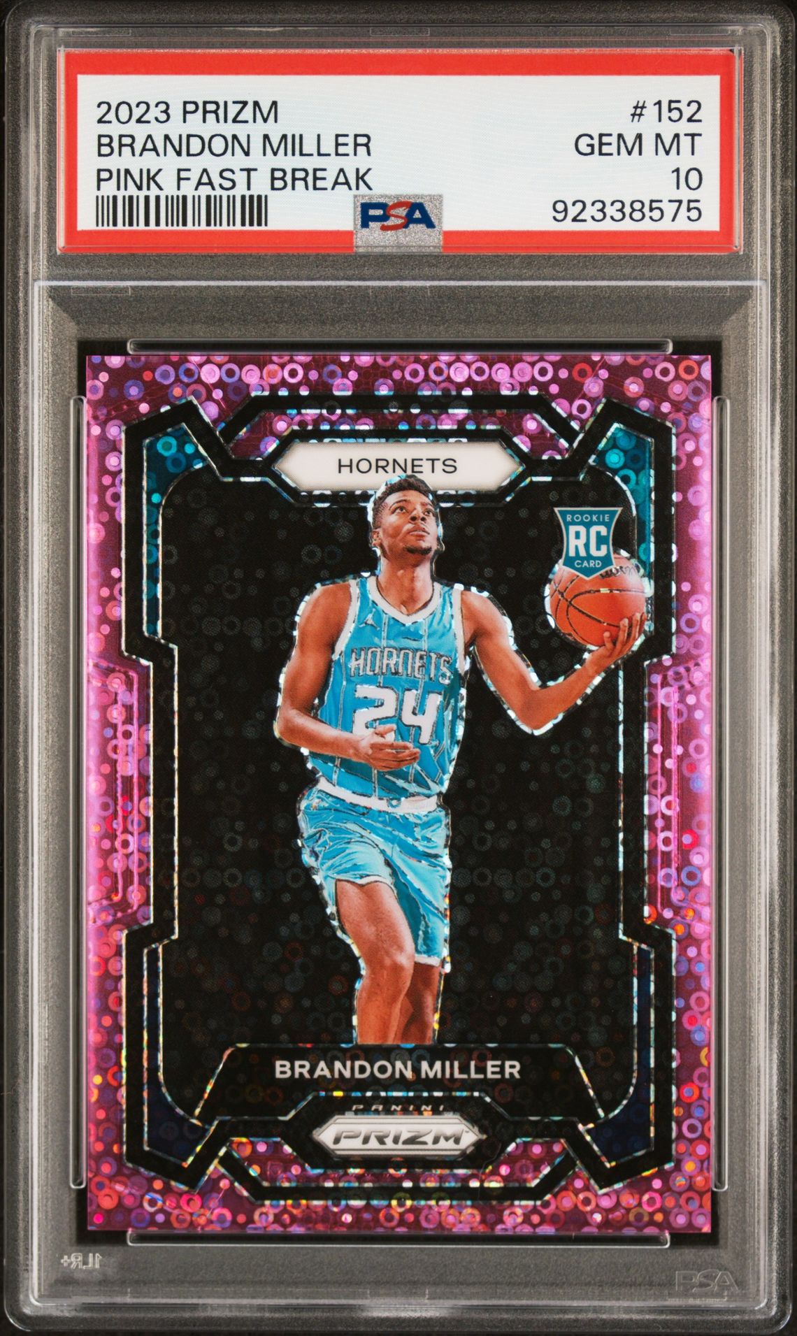 2023 Panini Prizm Brandon Miller #152 (Pink Fast Break) Gem Mt 10 front view - PSA graded GEM MT 10