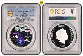 2023 $2 Year of the Rabbit 1oz Ag Colorized PR70DCAM