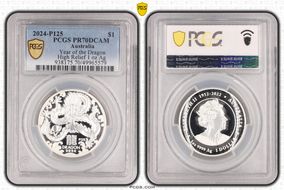 2024-P125 $1 Year of the Dragon Ag High Relief PR70DCAM