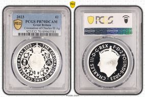 2023 £2 Coronation of Charles III Ag Royal Arms PR70DCAM