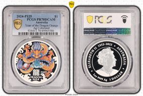 2024-P125 $1 Year of the Dragon Orange Ag Colorized PR70DCAM