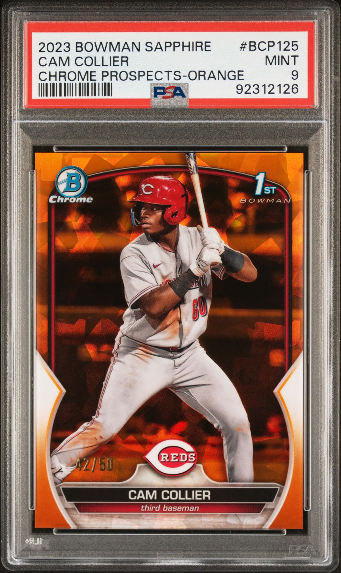 2023 Bowman BOWMAN SAPPHIRE EDITION CHROME PROSPECTS ORANGE #BCP125 Cam Collier front