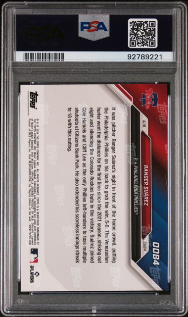 2024 Topps Now Road To Opening Day Bonus Ranger Suarez #Odb4 Gem Mt 10 back