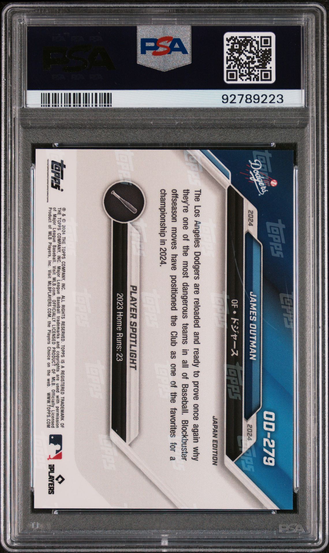 2024 Topps Now Los Angeles Dodgers Road To Opening Day Japan Edition James Outman #Od279 Mint 9 back