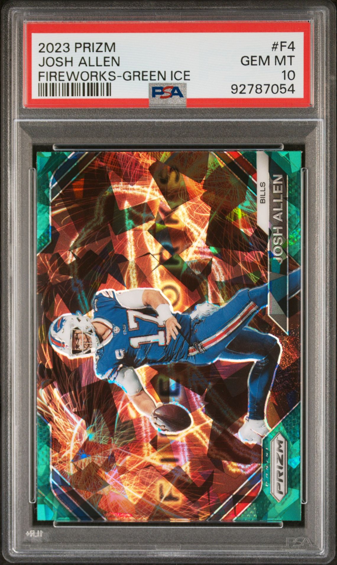 2023 Panini PANINI PRIZM FIREWORKS GREEN ICE #F4 Josh Allen front