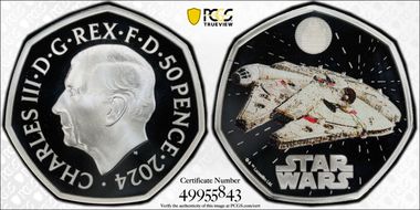 2024 50p Millennium Falcon Colorized Star Wars - Iconic Vehicles MS69