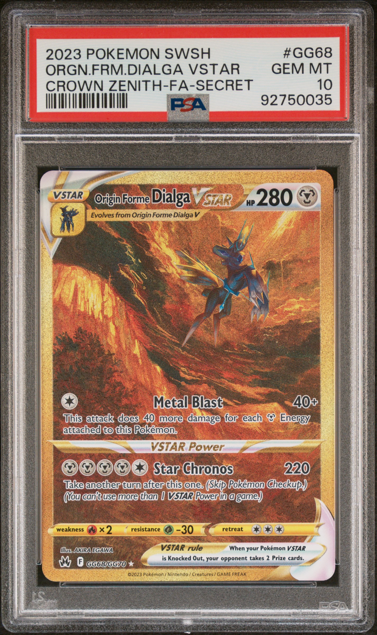 2023 #GG68 Full Art/Origin Forme Dialga Vstar PSA 10 Sword and Shield Crown Zenith