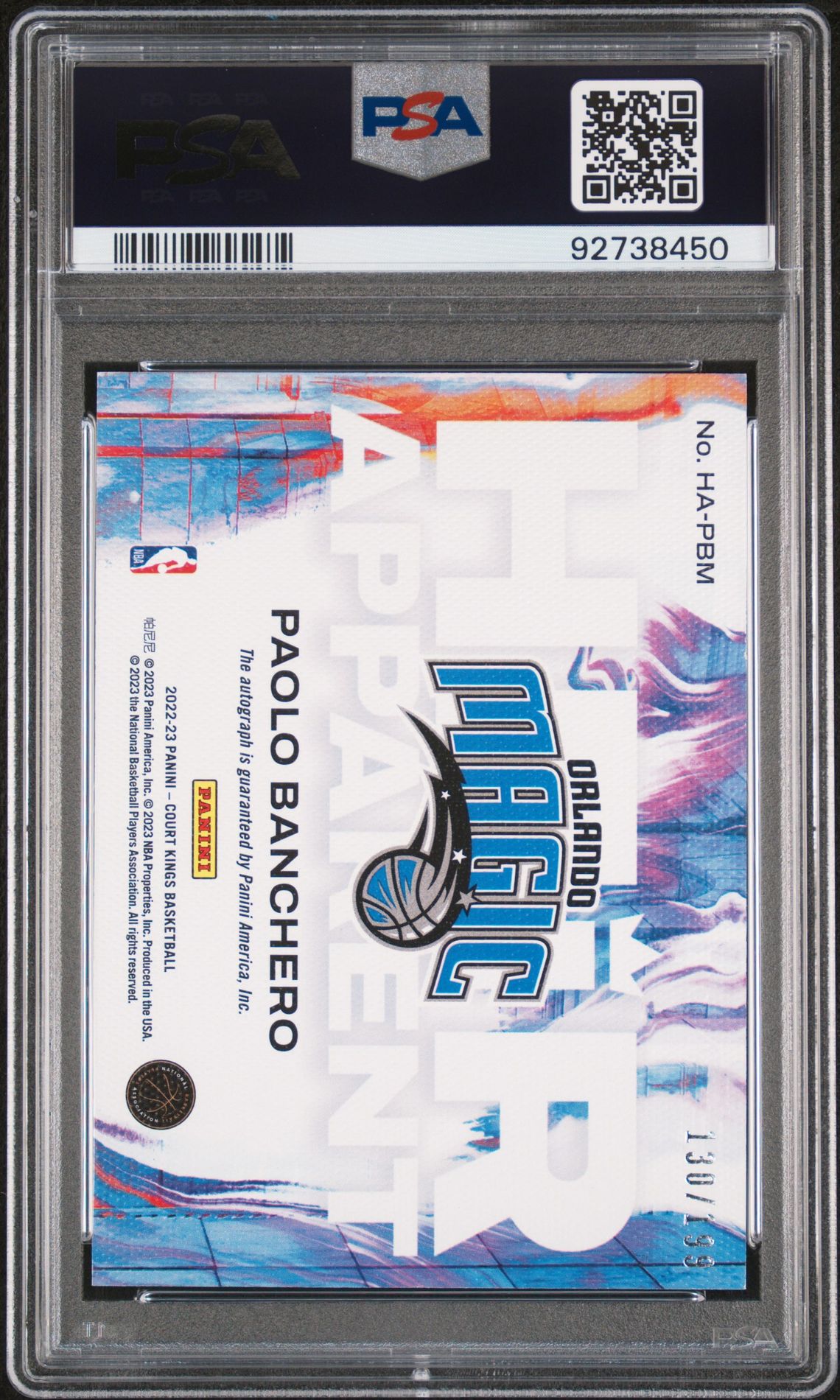 2022 Panini Court Kings Heir Apparent Autographs Paolo Banchero #Ha-Pbm (Heir Apparent Autograph) Gem Mt 10 back