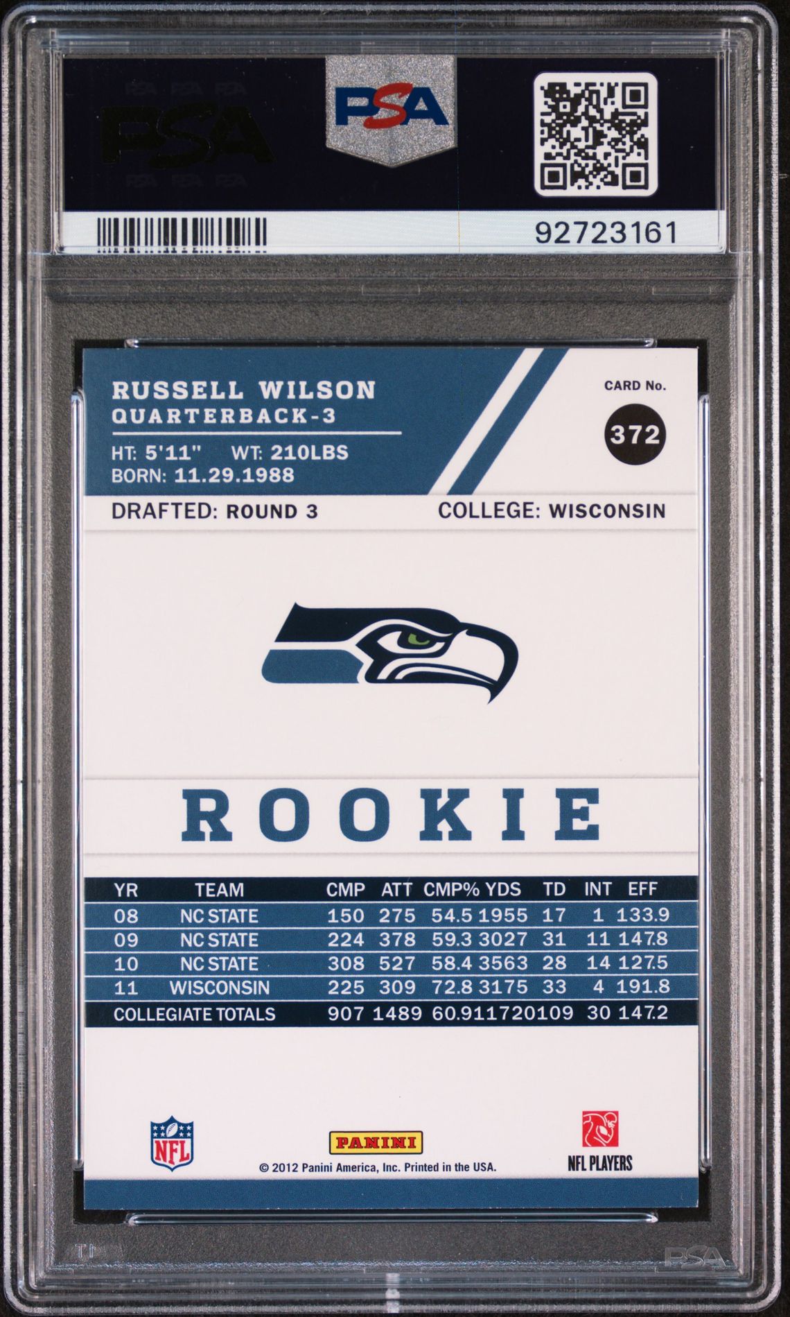 2012 Panini Score Russell Wilson #372 Mint 9 back
