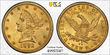 1892-CC $10 MS62
