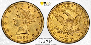 1892-CC $10 MS62