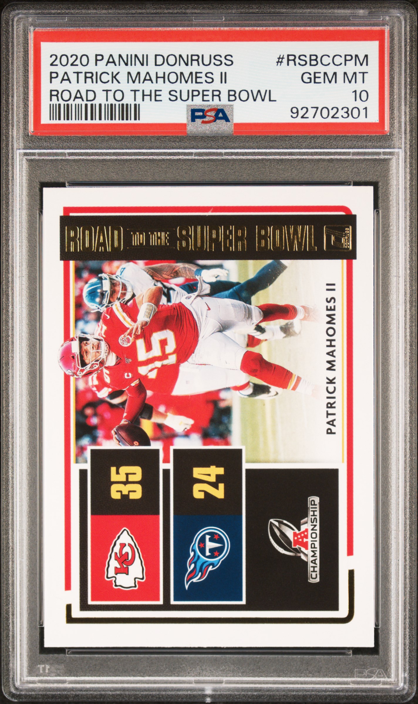 2020 Panini Donruss Road To The Super Bowl Patrick Mahomes Ii #Rsbccpm (Road To The Super Bowl) Gem Mt 10 front