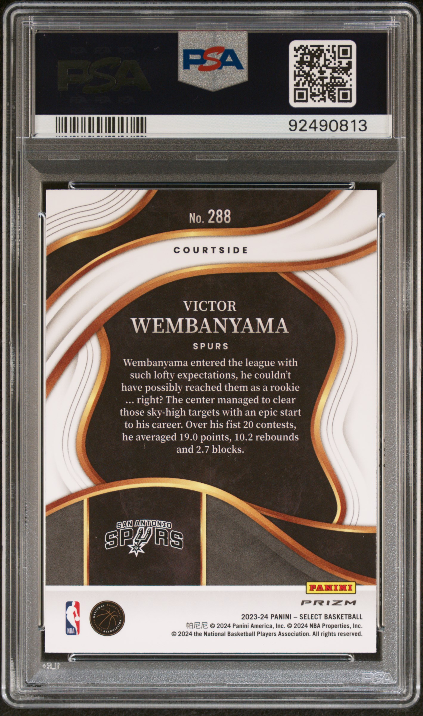 2023 Panini Select Victor Wembanyama #288 (Red Cracked Ice) Gem Mt 10 back