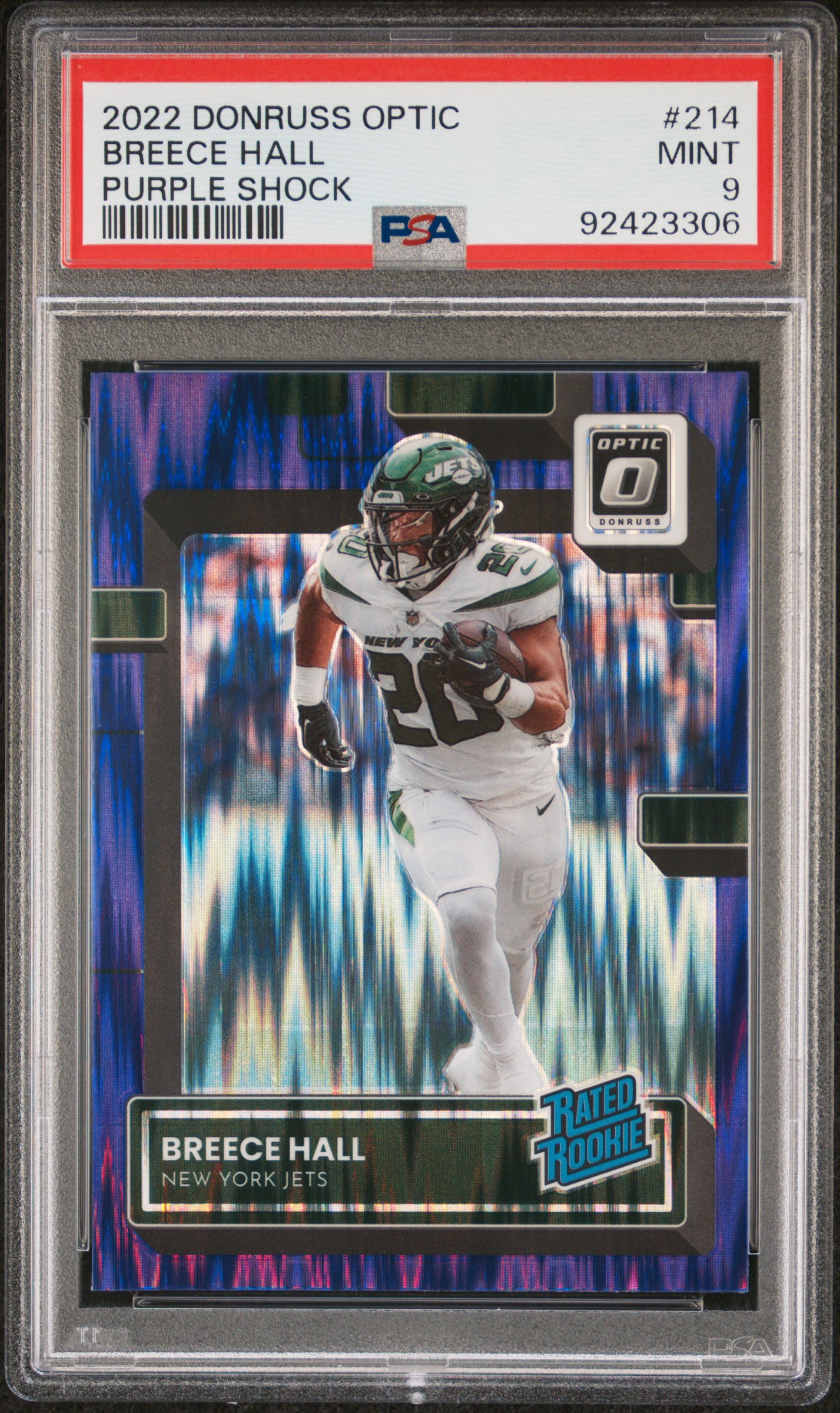 2022 Panini Donruss Optic Breece Hall #214 (Purple Shock) Mint 9 front