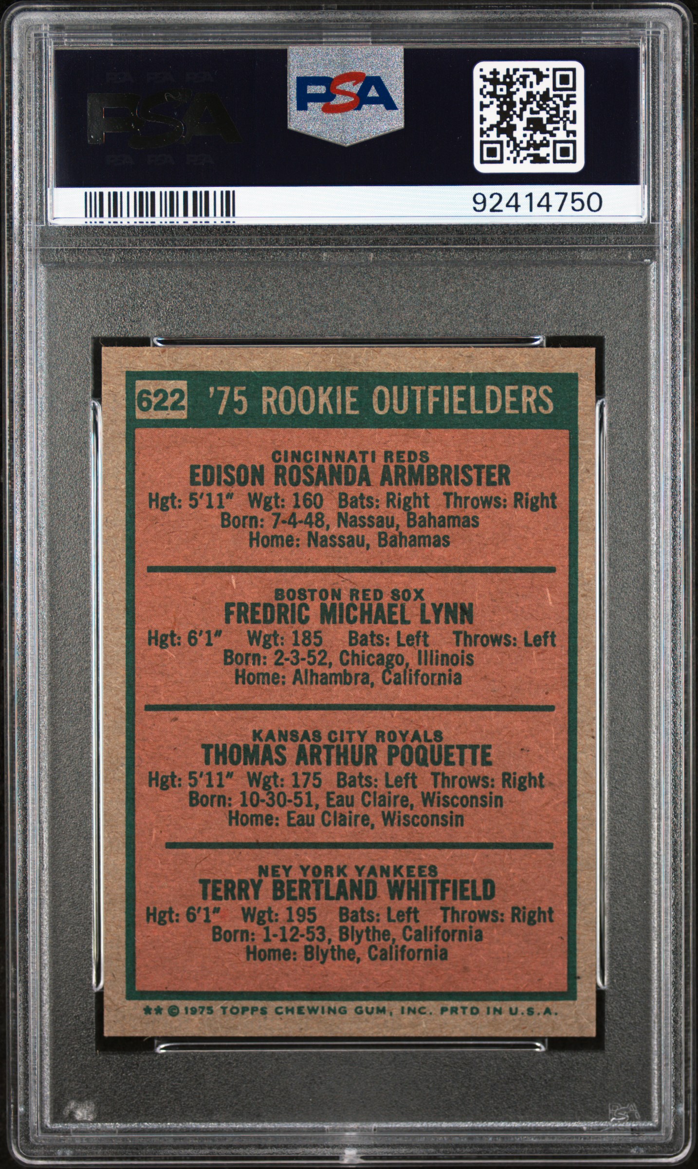 1975 Topps Mini Rookie Outfielders #622 Nm 7 back