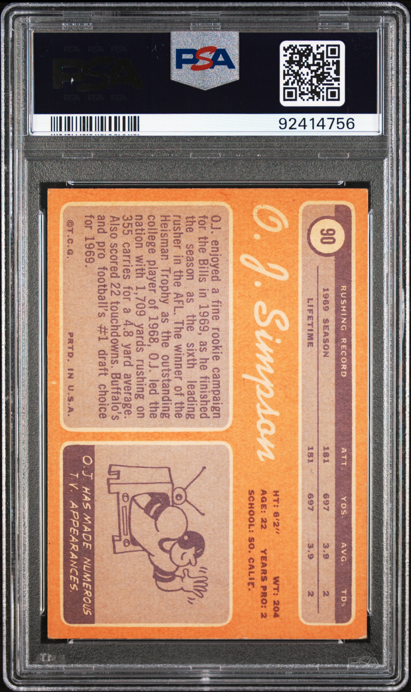 1970 Topps O.j. Simpson #90 Vg-Ex 4 back