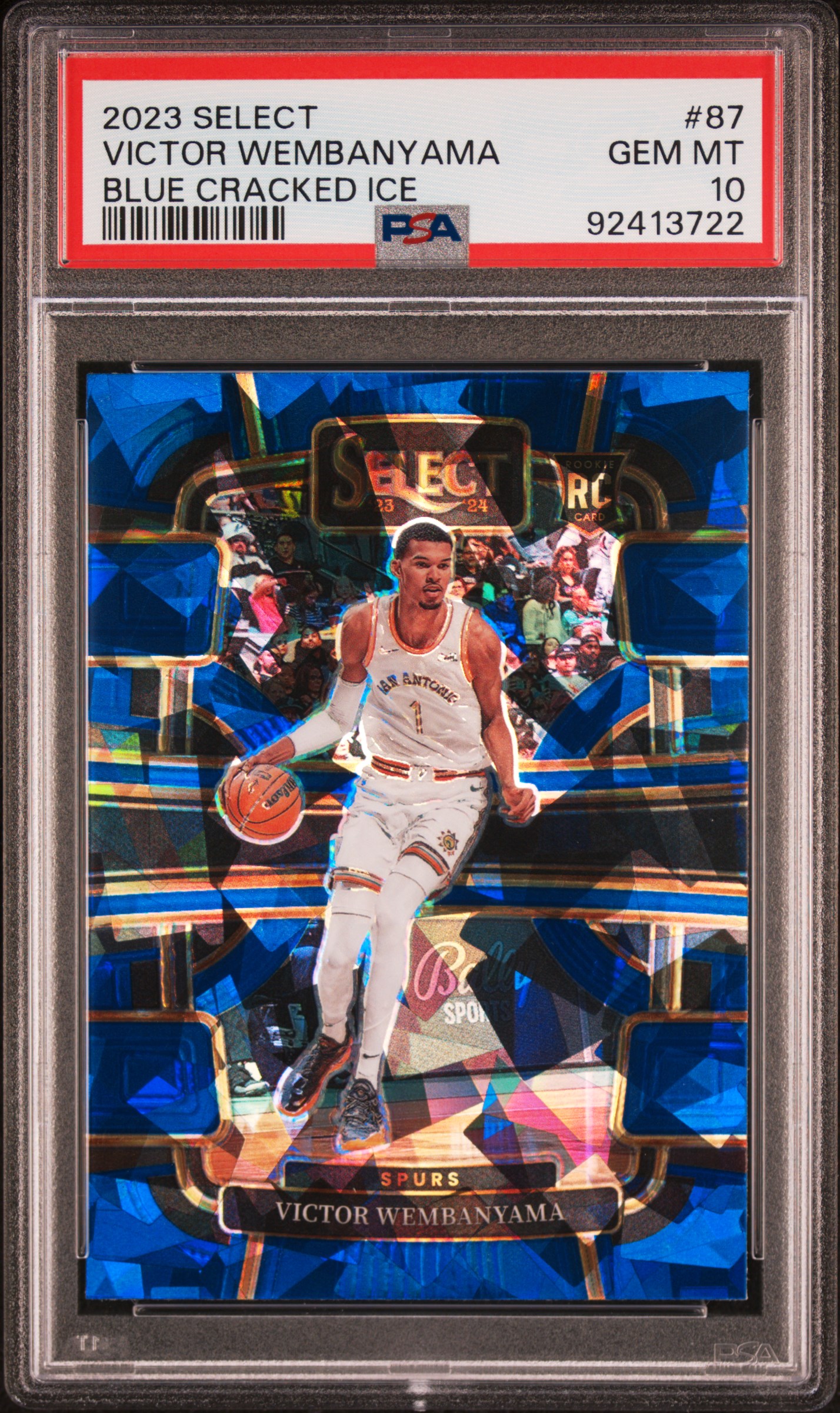 2023 Panini Select Victor Wembanyama #87 (Blue Cracked Ice) Gem Mt 10 front