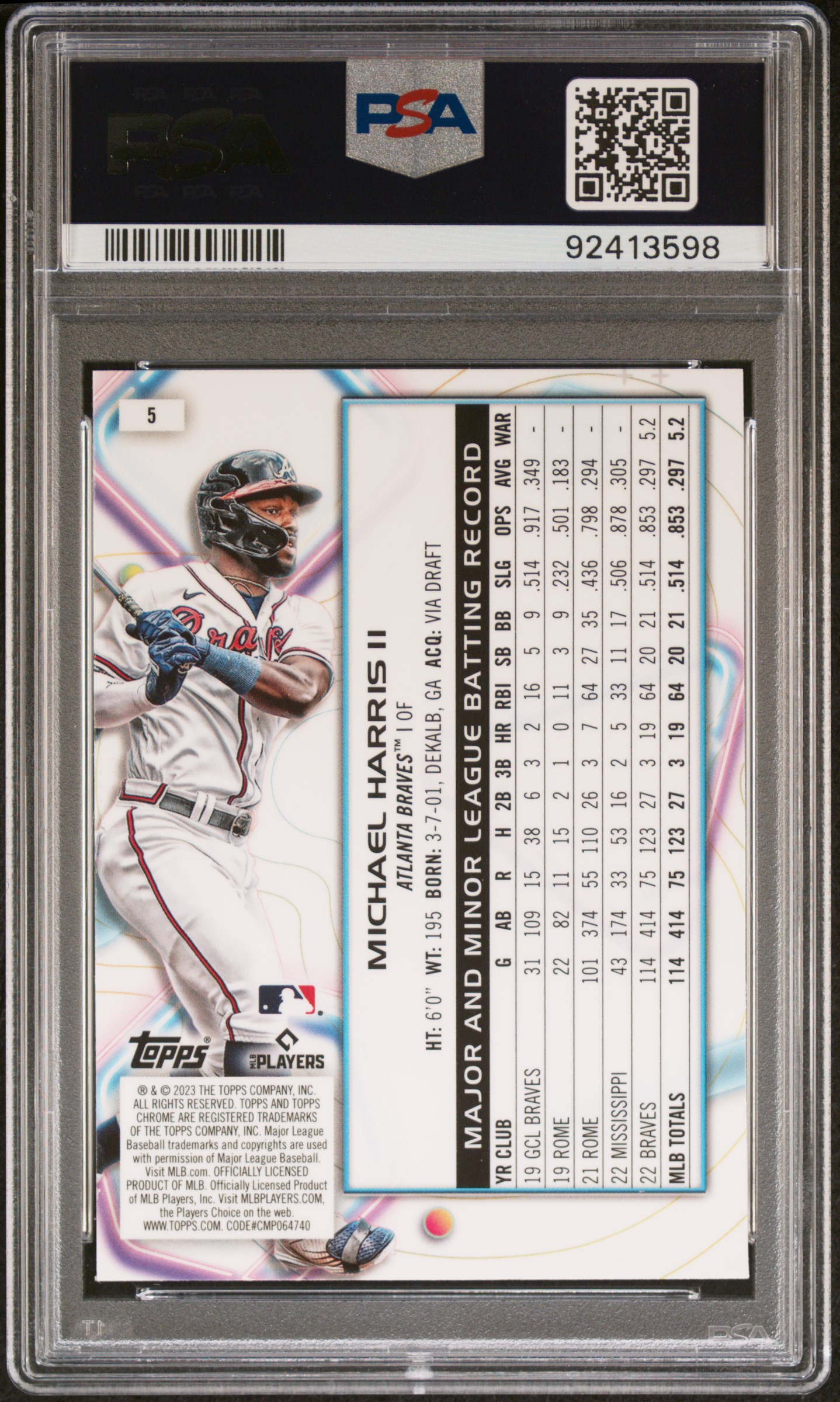 2023 Topps Cosmic Chrome Michael Harris Ii #5 (Nucleus Refractor) Gem Mt 10 back