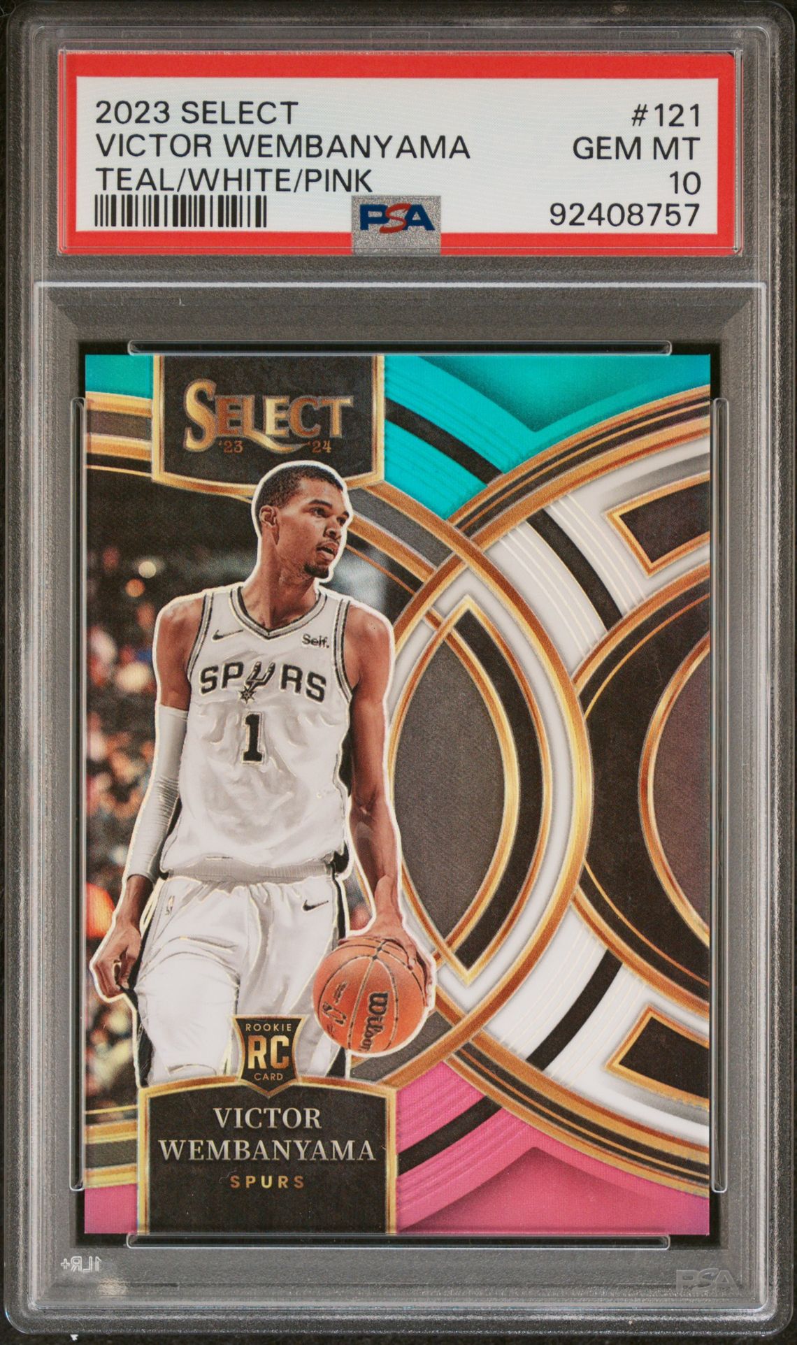 2023 Panini Select Victor Wembanyama #121 (Teal/White/Pink Prizm) Gem Mt 10 front