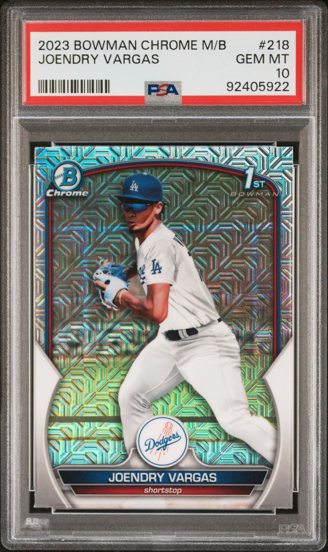 2023 Bowman Mega Box Chrome Joendry Vargas #218 Gem Mt 10 front view - PSA graded GEM MT 10