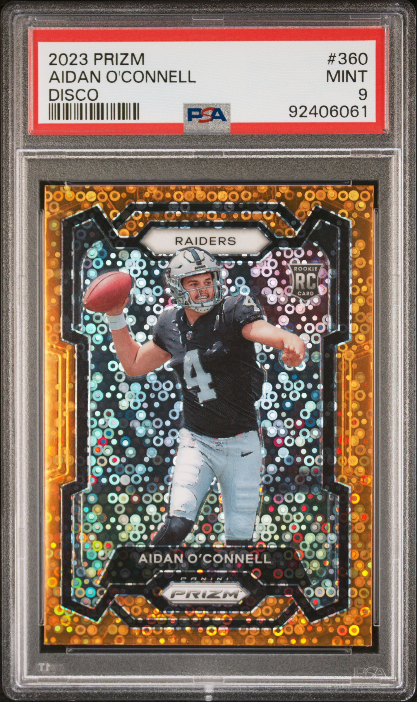 2023 Panini Prizm Aidan O'connell #360 (Disco Prizm) Mint 9 front