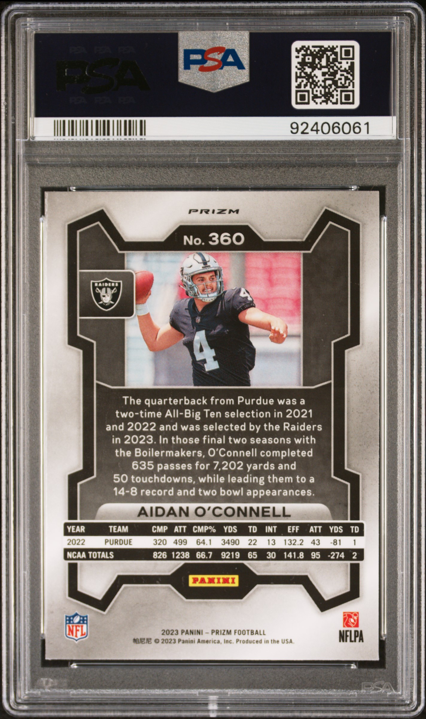 2023 Panini Prizm Aidan O'connell #360 (Disco Prizm) Mint 9 back