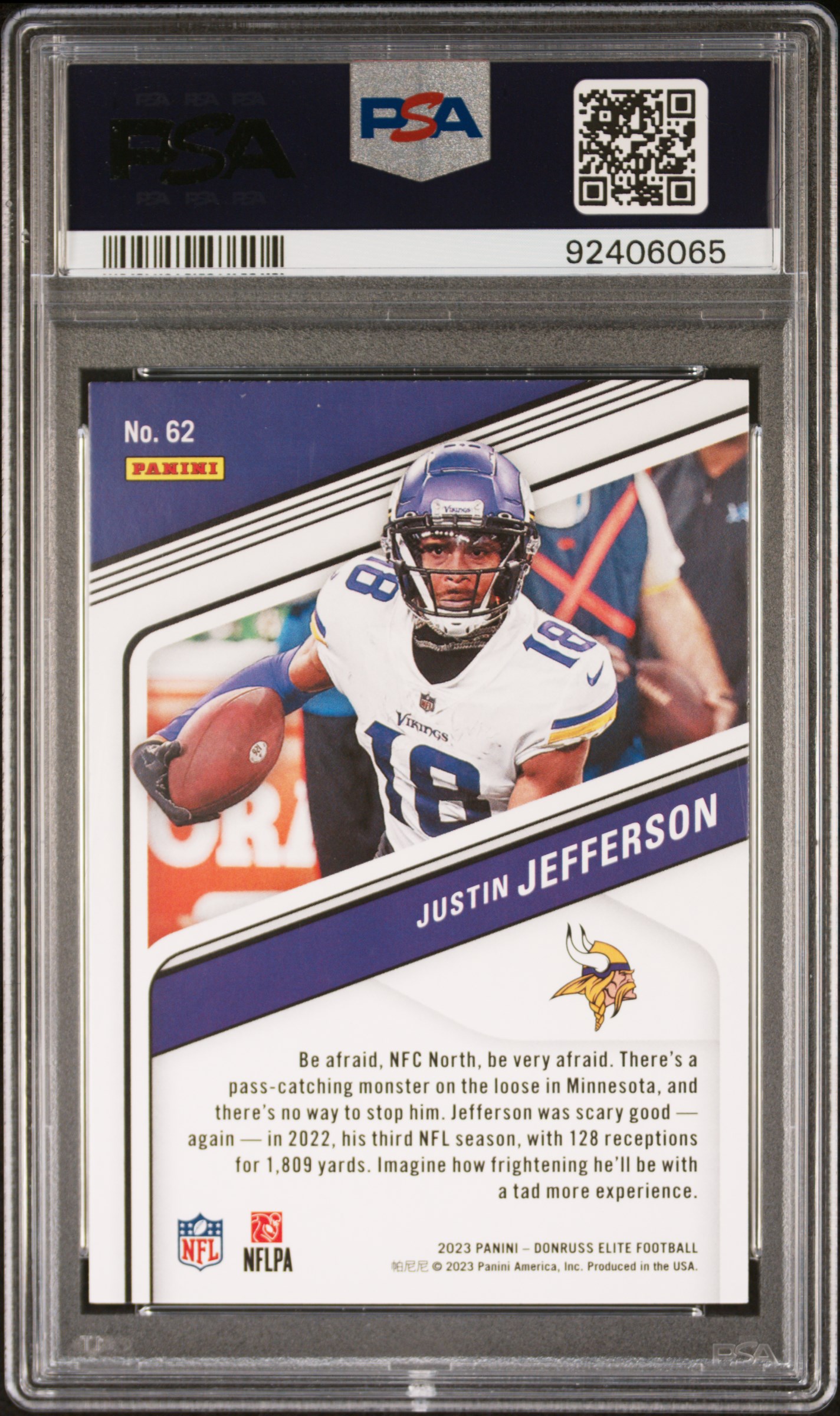 2023 Panini Donruss Elite Justin Jefferson #62 Mint 9 back