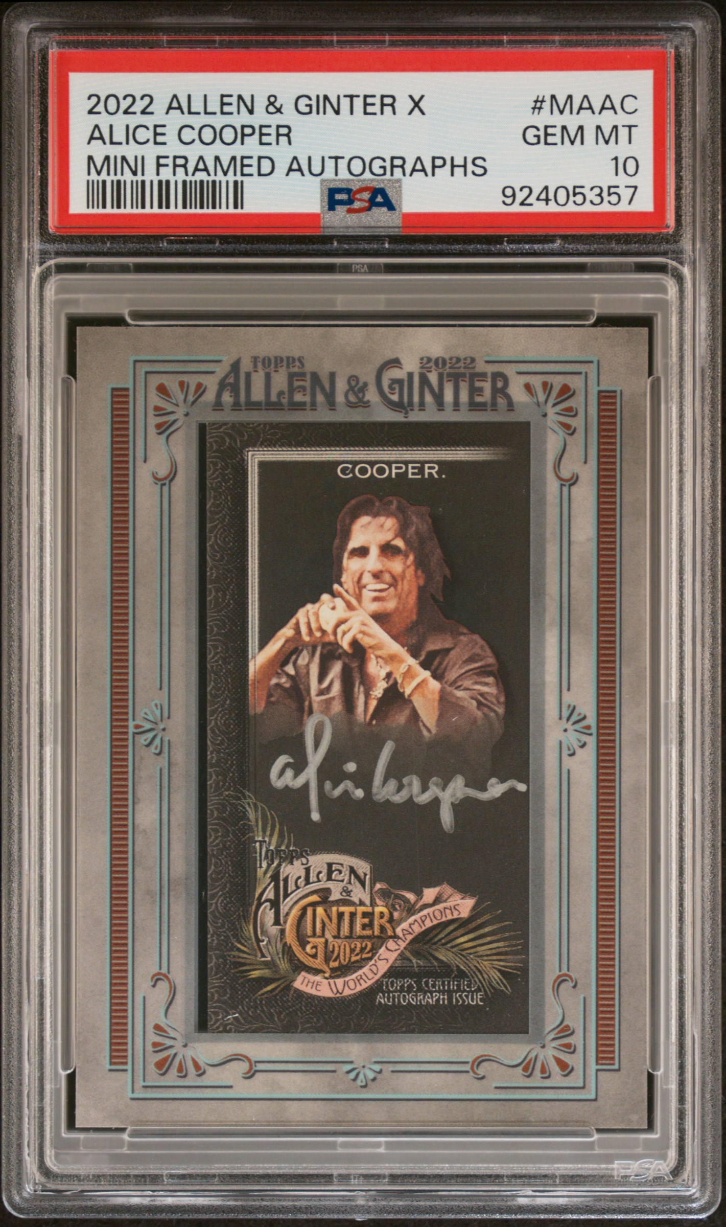 2022 Topps Allen & Ginter X Mini Framed Autographs Alice Cooper #Maac (Mini Framed Autographs) Gem Mt 10 front