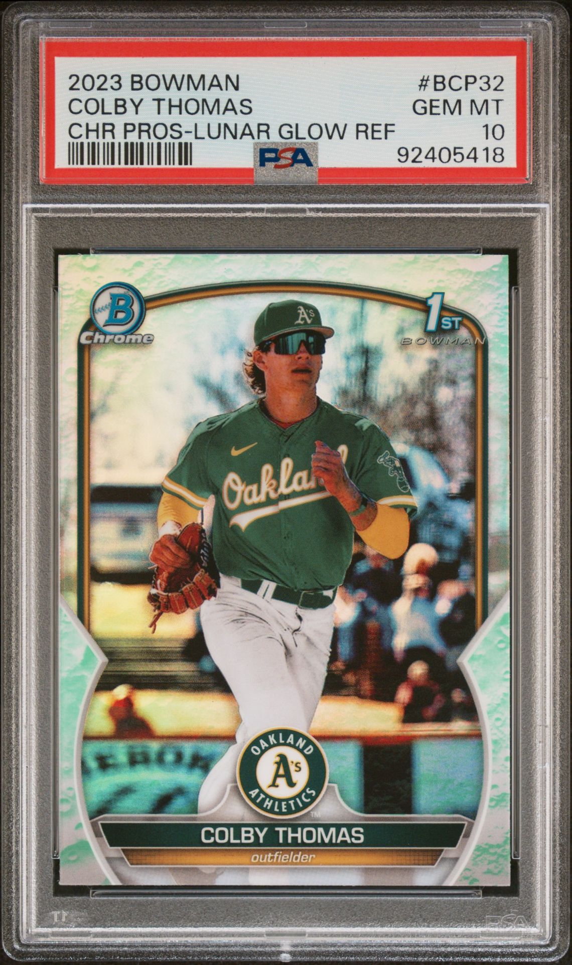 2023 Bowman Chrome Prospects Colby Thomas #Bcp32 (Chr Pros-Lunar Glow Ref) Gem Mt 10 front