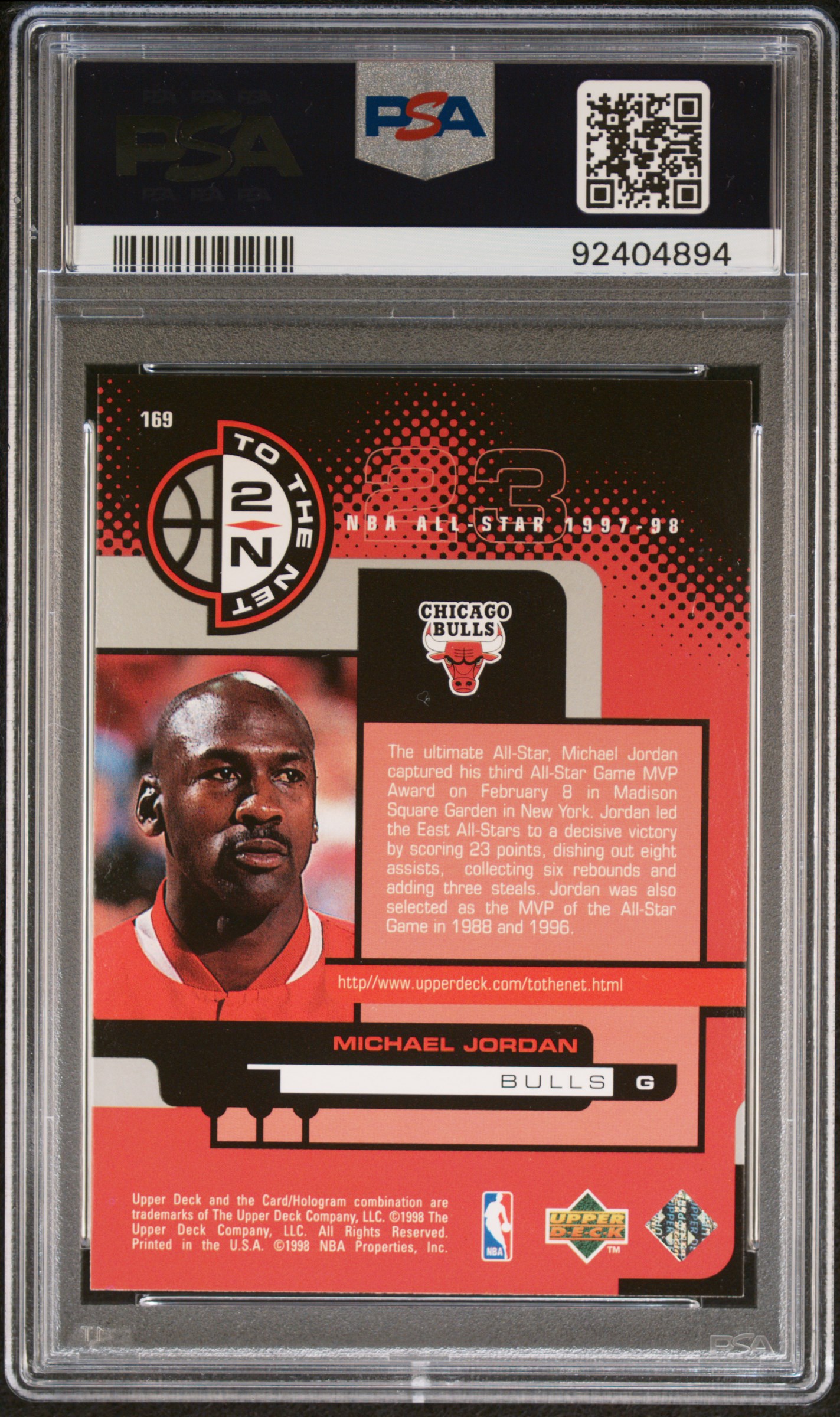 1998 Upper Deck Michael Jordan #169 Mint 9 back