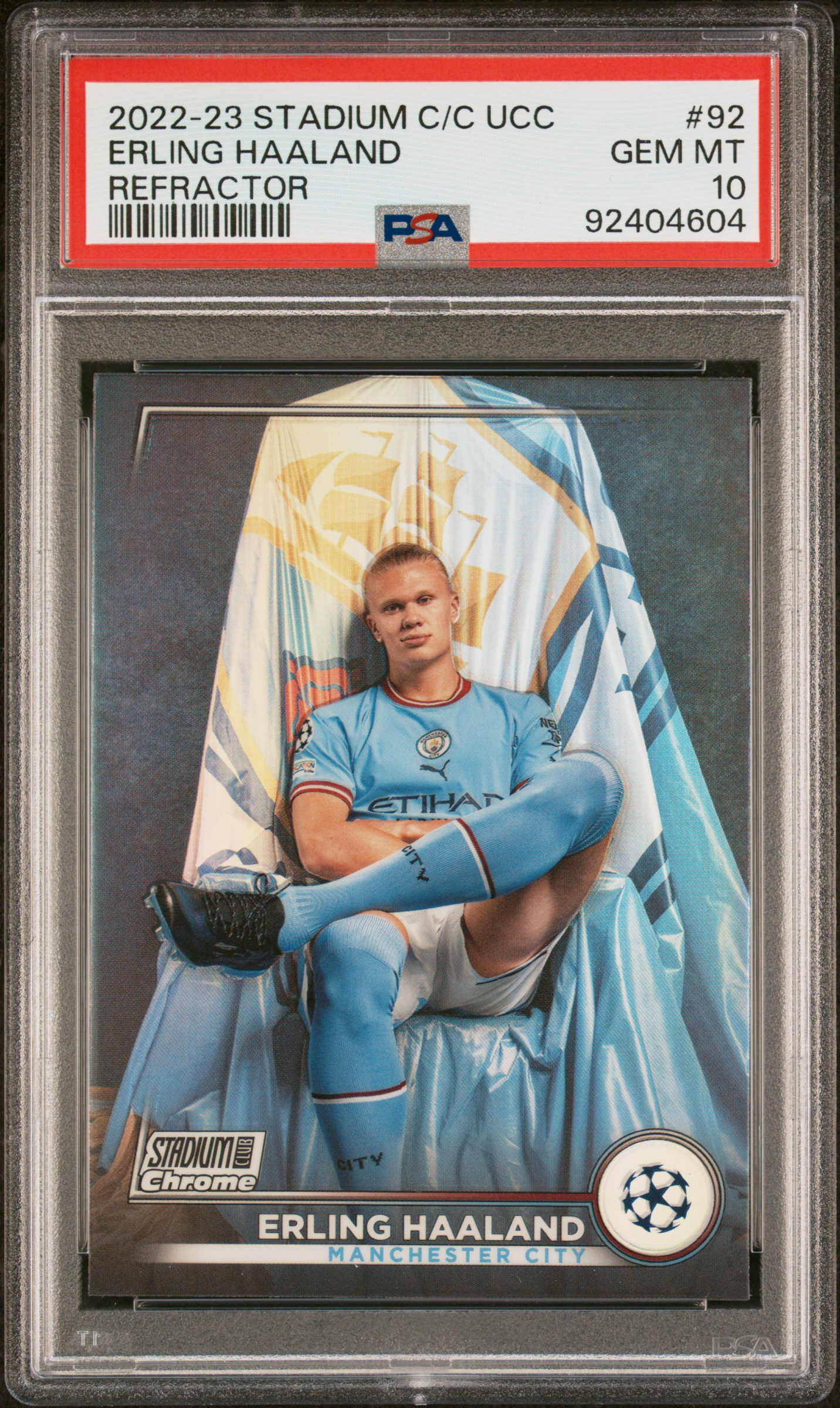 2022-23 Topps Stadium Club Chrome Uefa Club Competitions Erling Haaland #92 (Refractor) Gem Mt 10 front