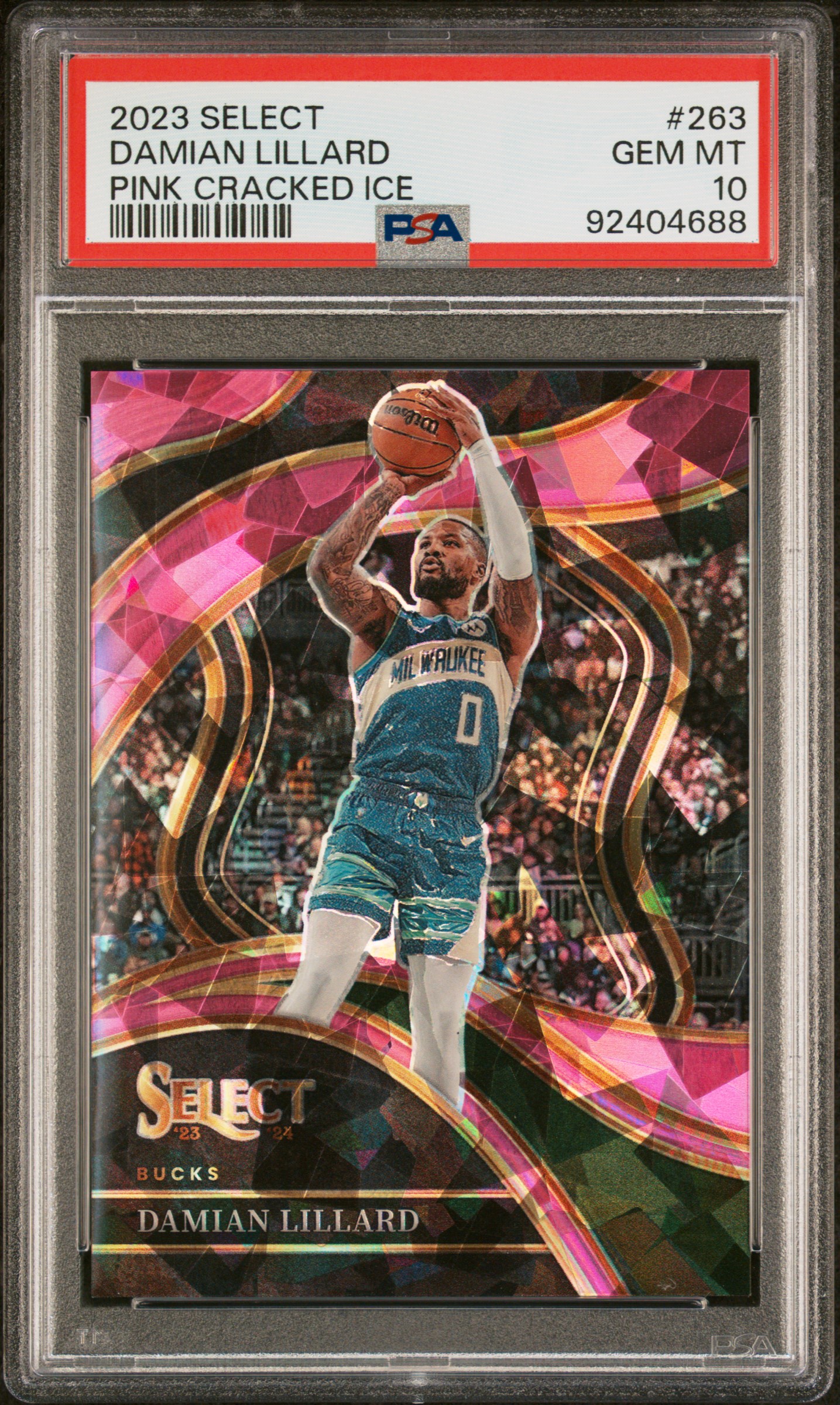 2023 Panini Select Damian Lillard #263 (Pink Cracked Ice) Gem Mt 10 front
