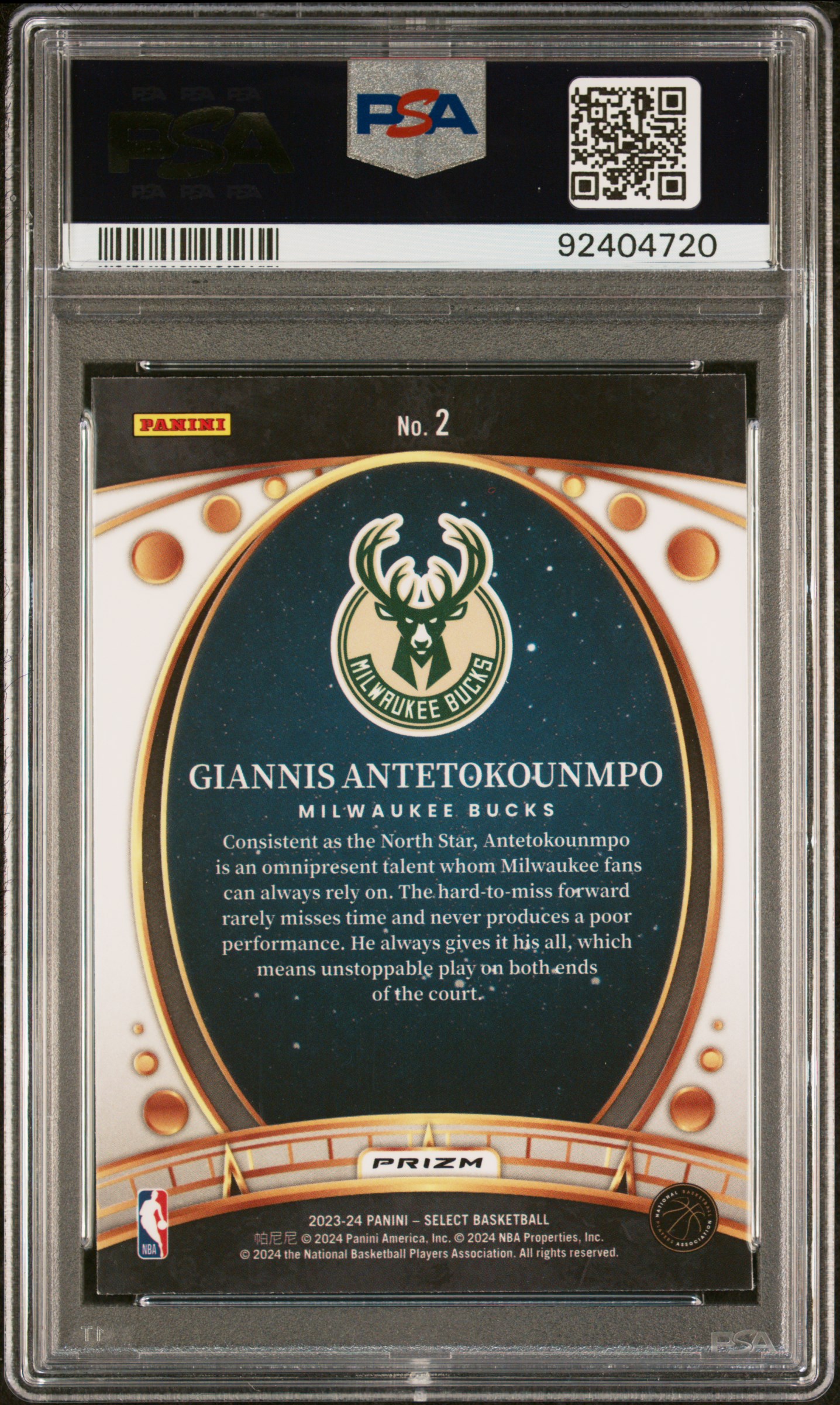 2023 Panini Select Lodestars Giannis Antetokounmpo #2 (Lodestars-Silver Prizm) Gem Mt 10 back