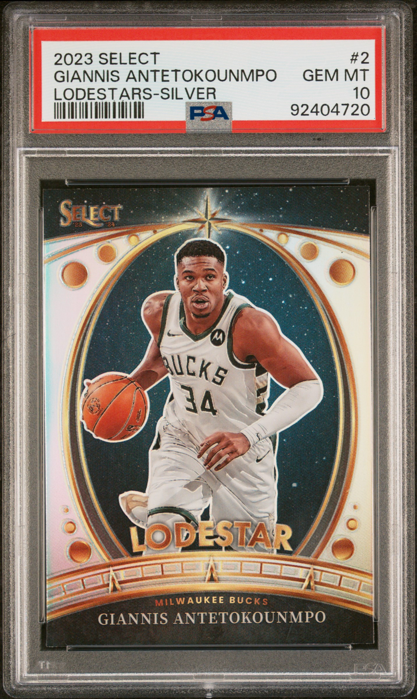 2023 Panini Select Lodestars Giannis Antetokounmpo #2 (Lodestars-Silver Prizm) Gem Mt 10 front