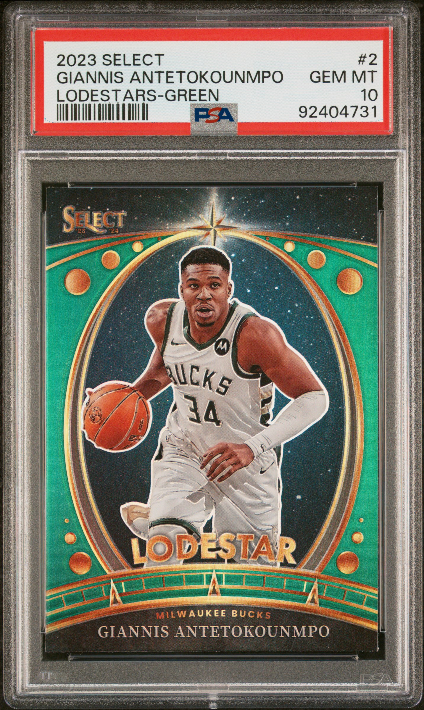 2023 Panini Select Lodestars Giannis Antetokounmpo #2 (Lodestars-Green Prizm) Gem Mt 10 front