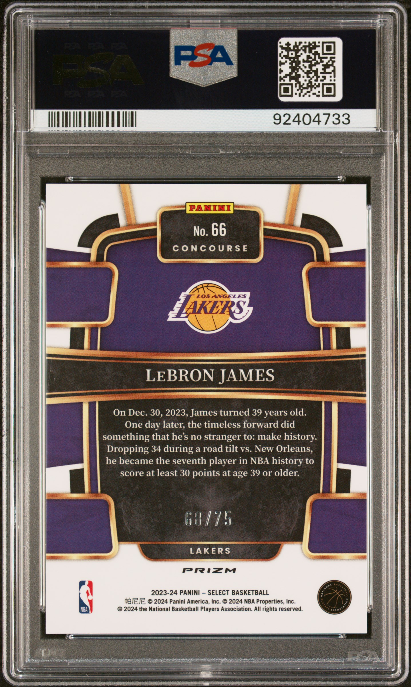 2023 Panini Select Lebron James #66 (Neon Green Prizm) Gem Mt 10 back