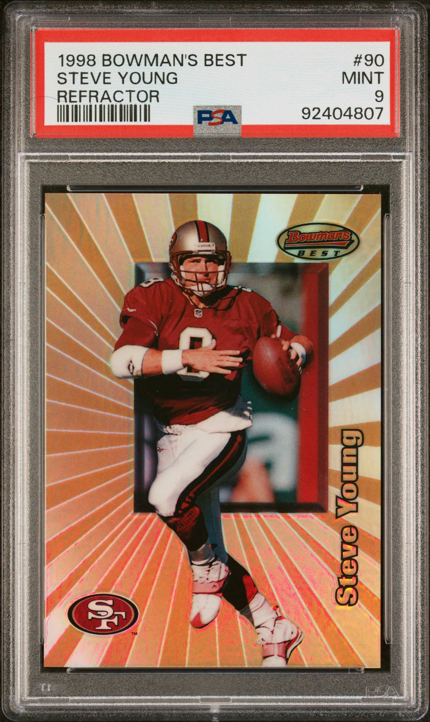 1998 Bowman's Best Steve Young #90 (Refractor) Mint 9 front