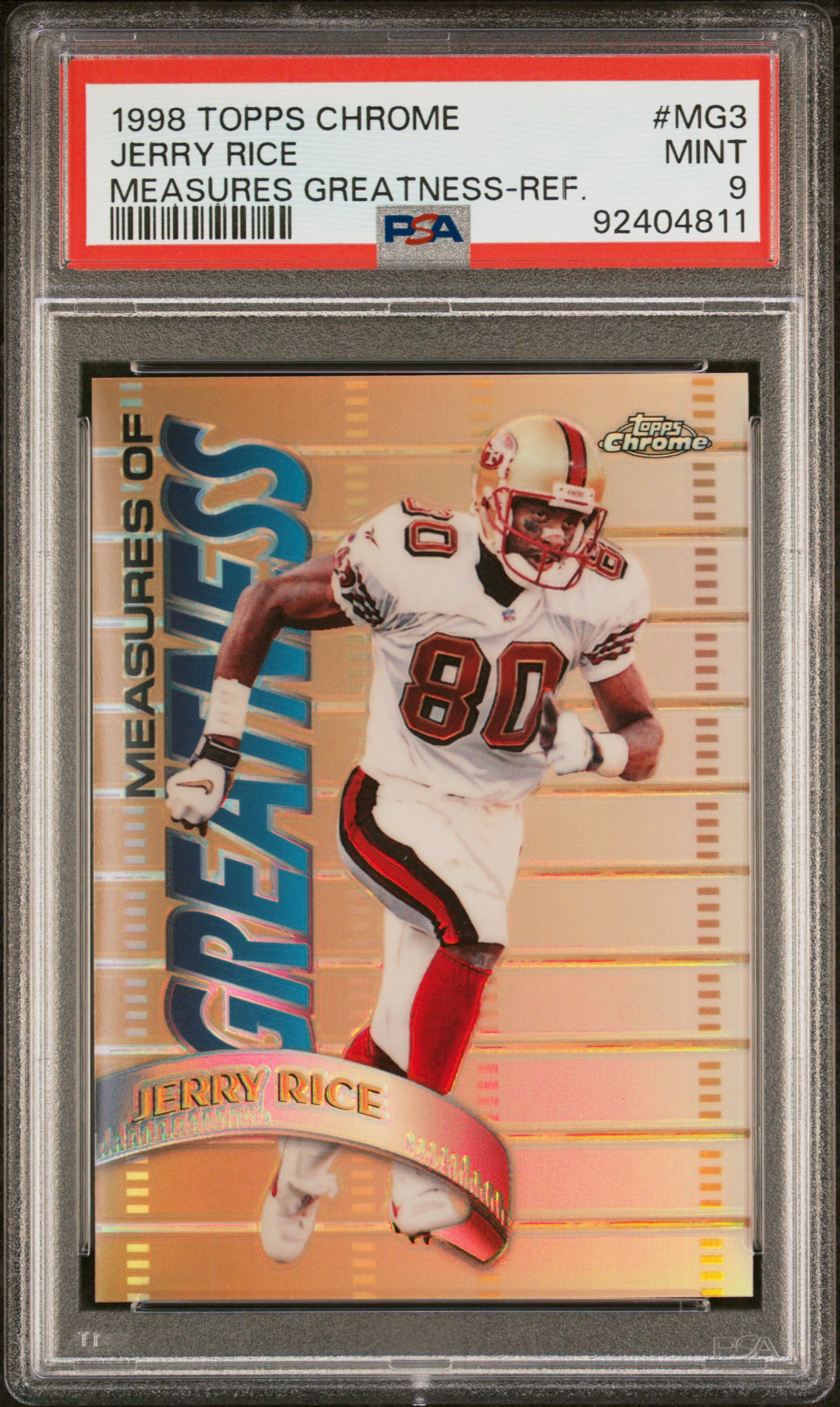 1998 Topps Chrome Measures Of Greatness Jerry Rice #Mg3 (Measures Greatness-Ref.) Mint 9 front