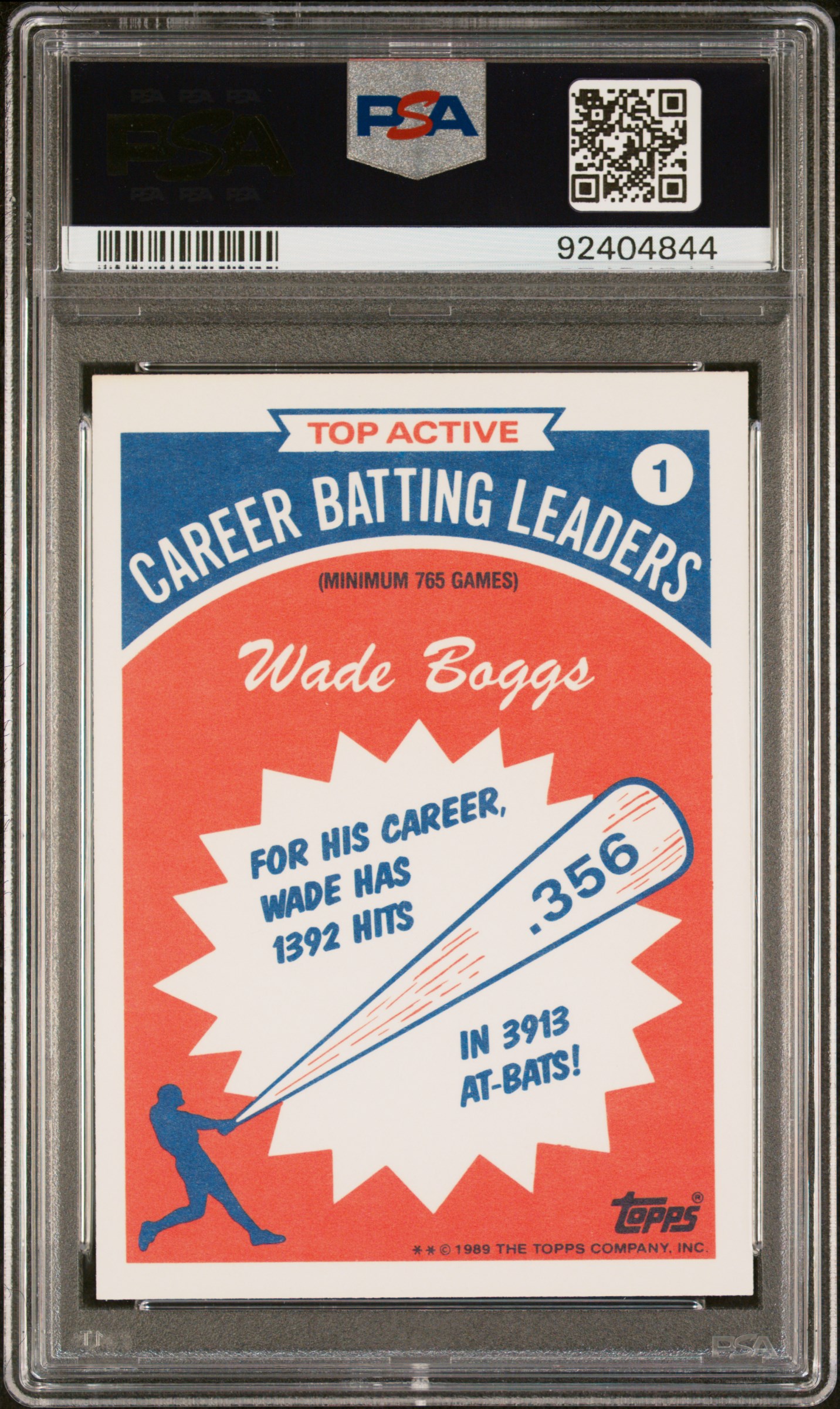 1989 Topps Batting Leaders Wade Boggs #1 (Batting Leaders) Mint 9 back