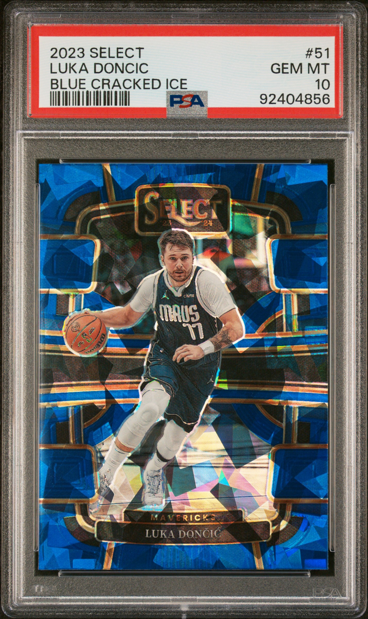 2023 Panini Select Luka Doncic #51 (Blue Cracked Ice) Gem Mt 10 front