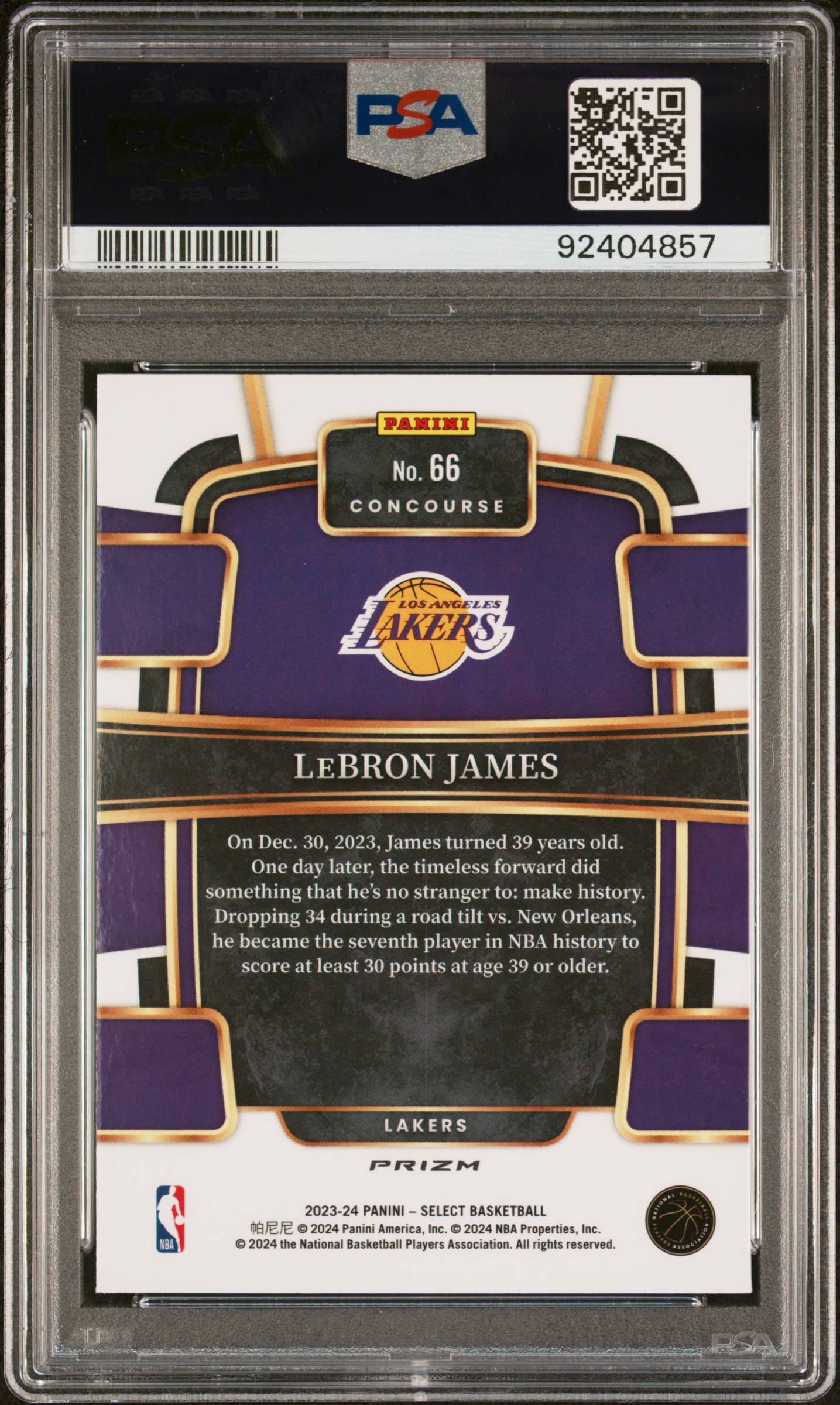 2023 Panini Select Lebron James #66 (Blue Cracked Ice) Mint 9 back