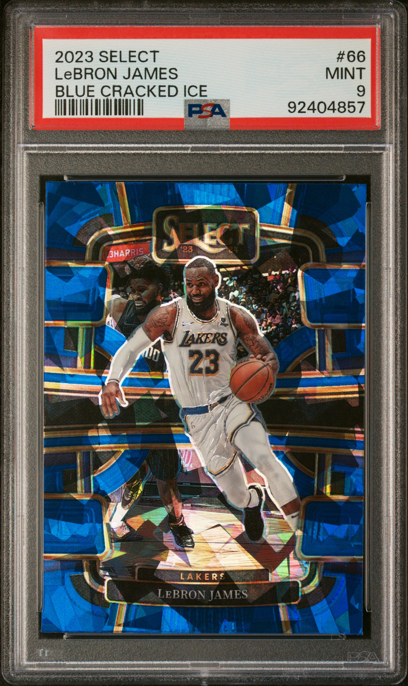 2023 Panini Select Lebron James #66 (Blue Cracked Ice) Mint 9 front