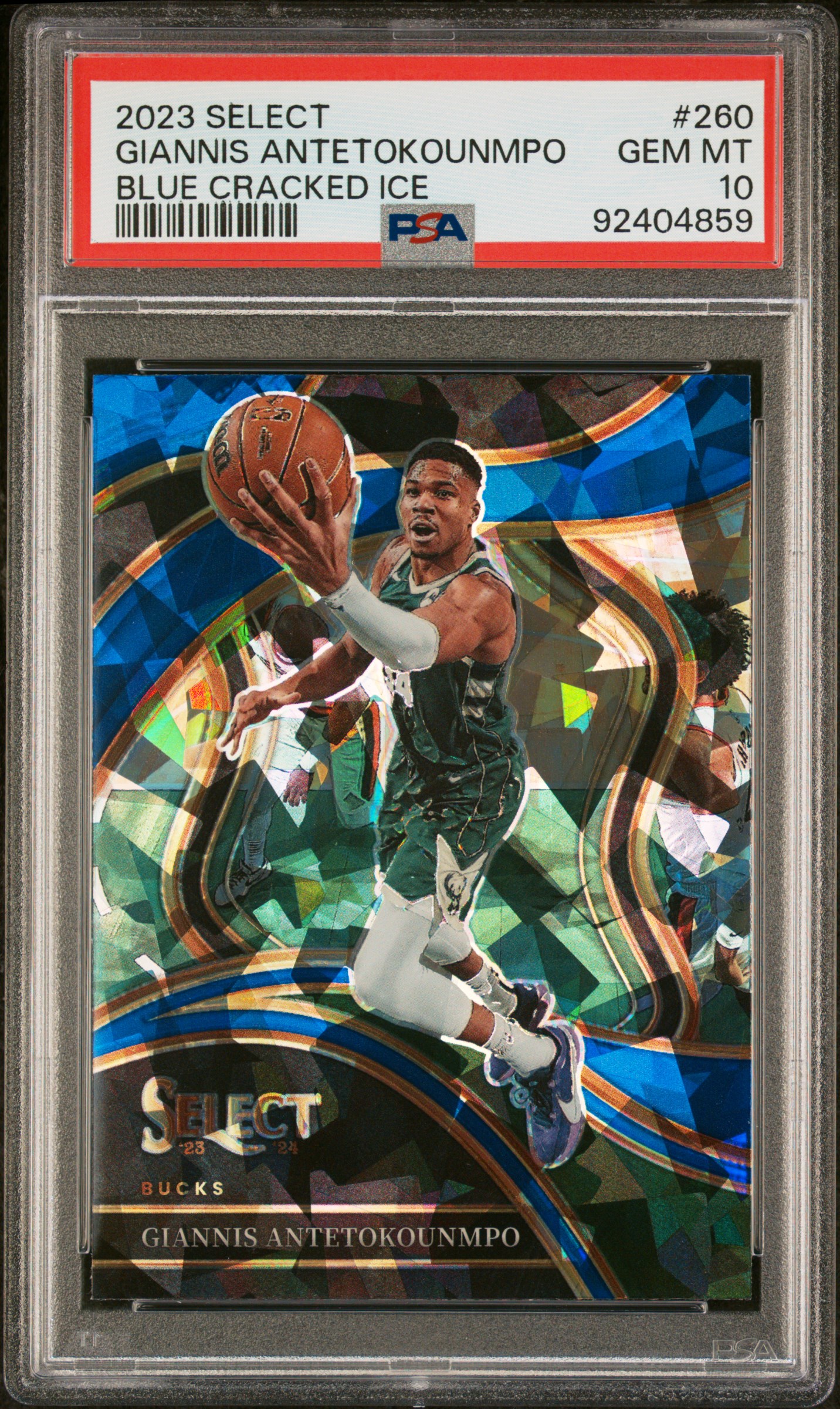 2023 Panini Select Giannis Antetokounmpo #260 (Blue Cracked Ice) Gem Mt 10 front