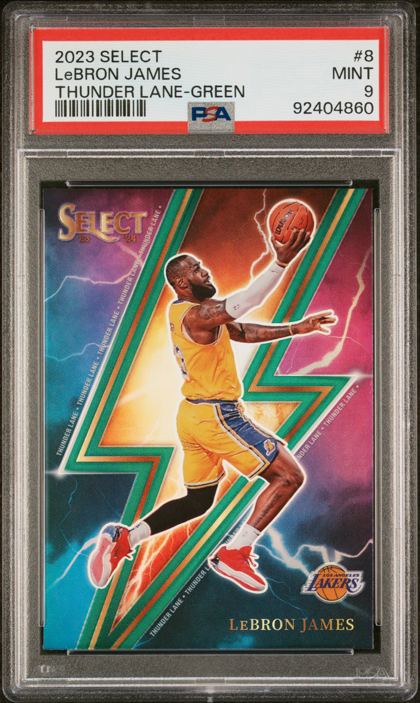 2023 Panini Select Thunder Lane Lebron James #8 (Thunder Lane-Green Prizm) Mint 9 front
