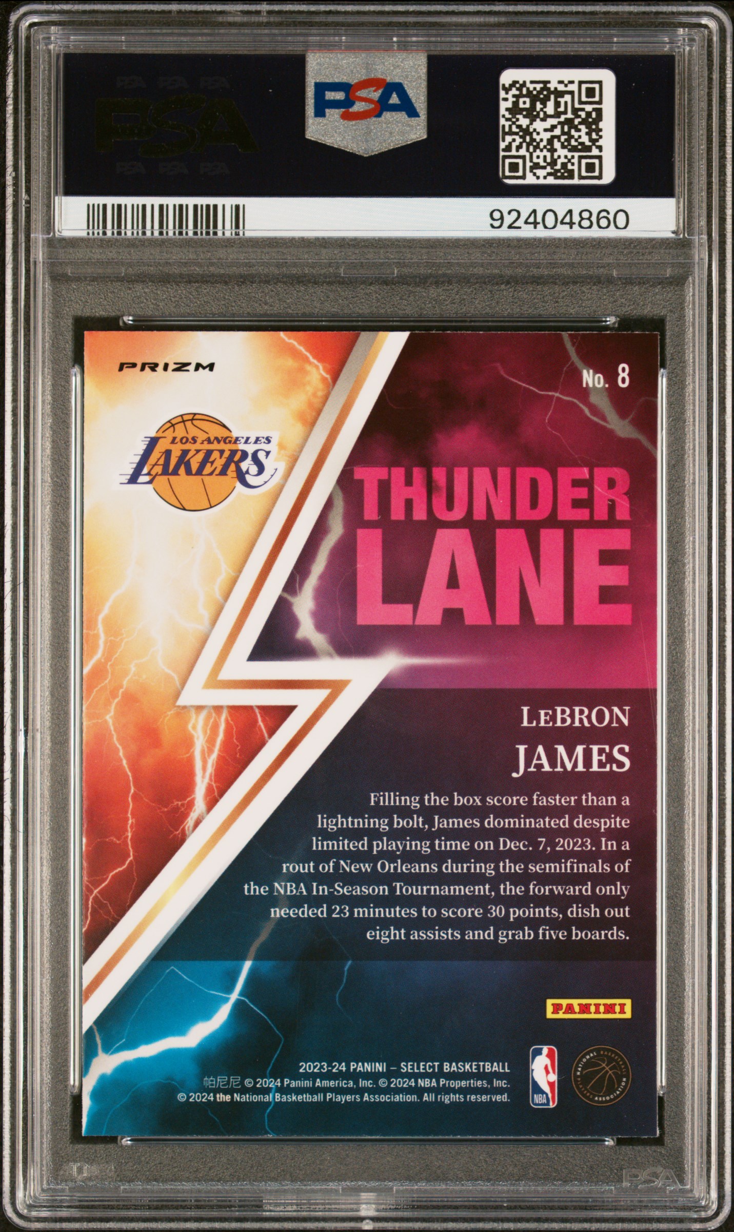 2023 Panini Select Thunder Lane Lebron James #8 (Thunder Lane-Green Prizm) Mint 9 back