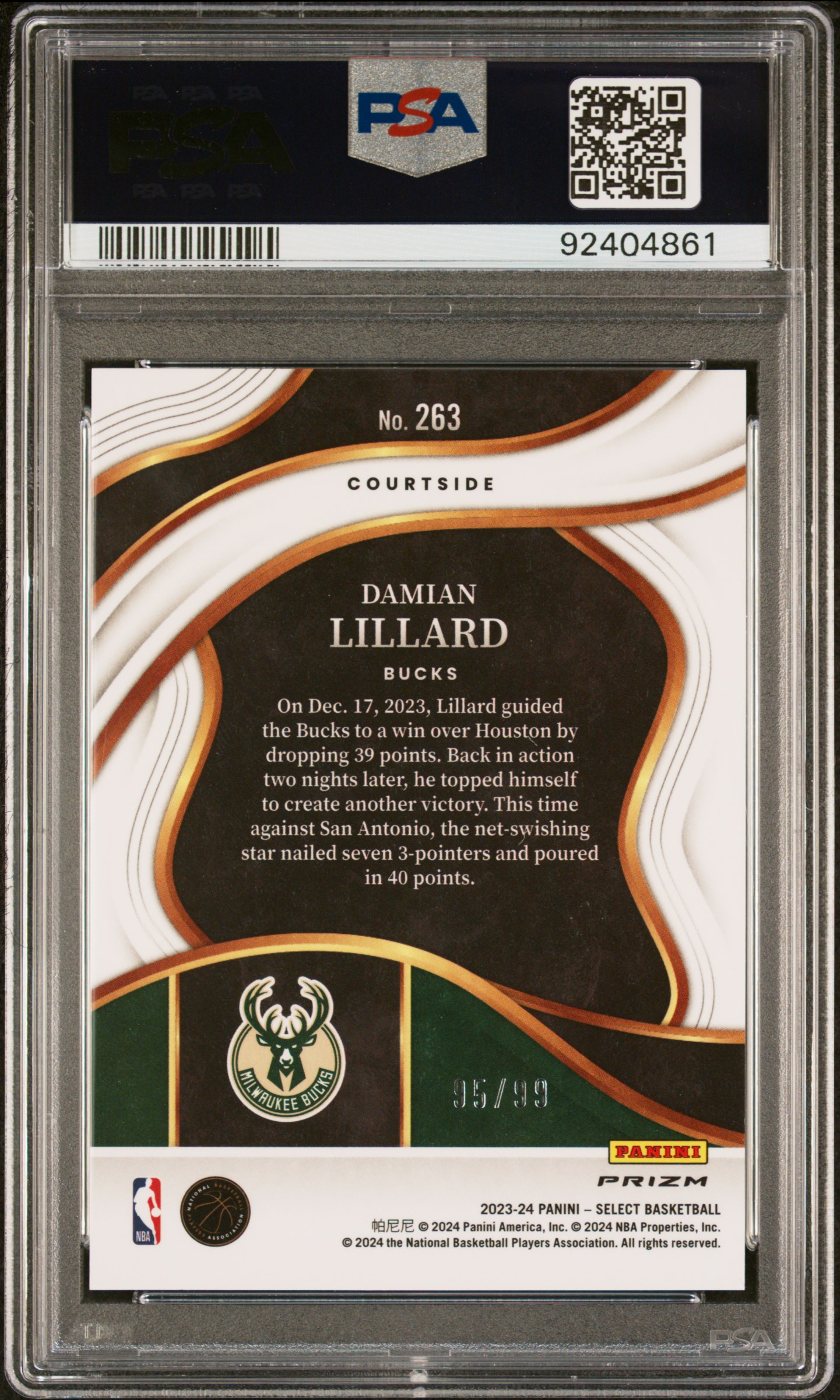 2023 Panini Select Damian Lillard #263 (Pink Cracked Ice) Gem Mt 10 back