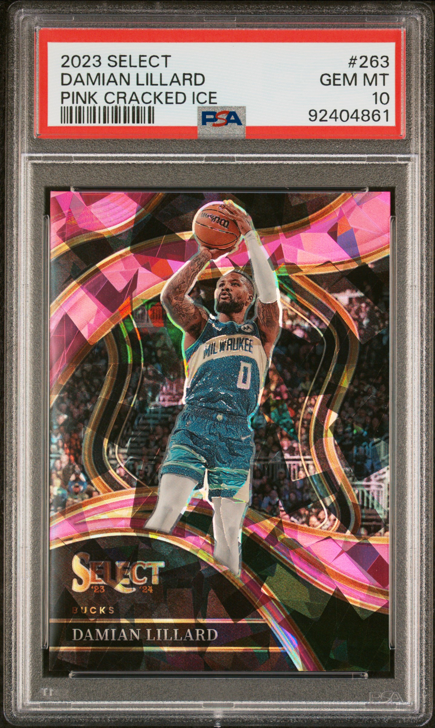 2023 Panini Select Damian Lillard #263 (Pink Cracked Ice) Gem Mt 10 front