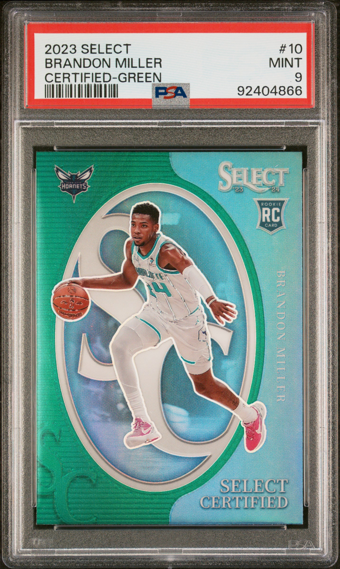 2023 Panini Select Select Certified Brandon Miller #10 (Certified-Green Prizm) Mint 9 front