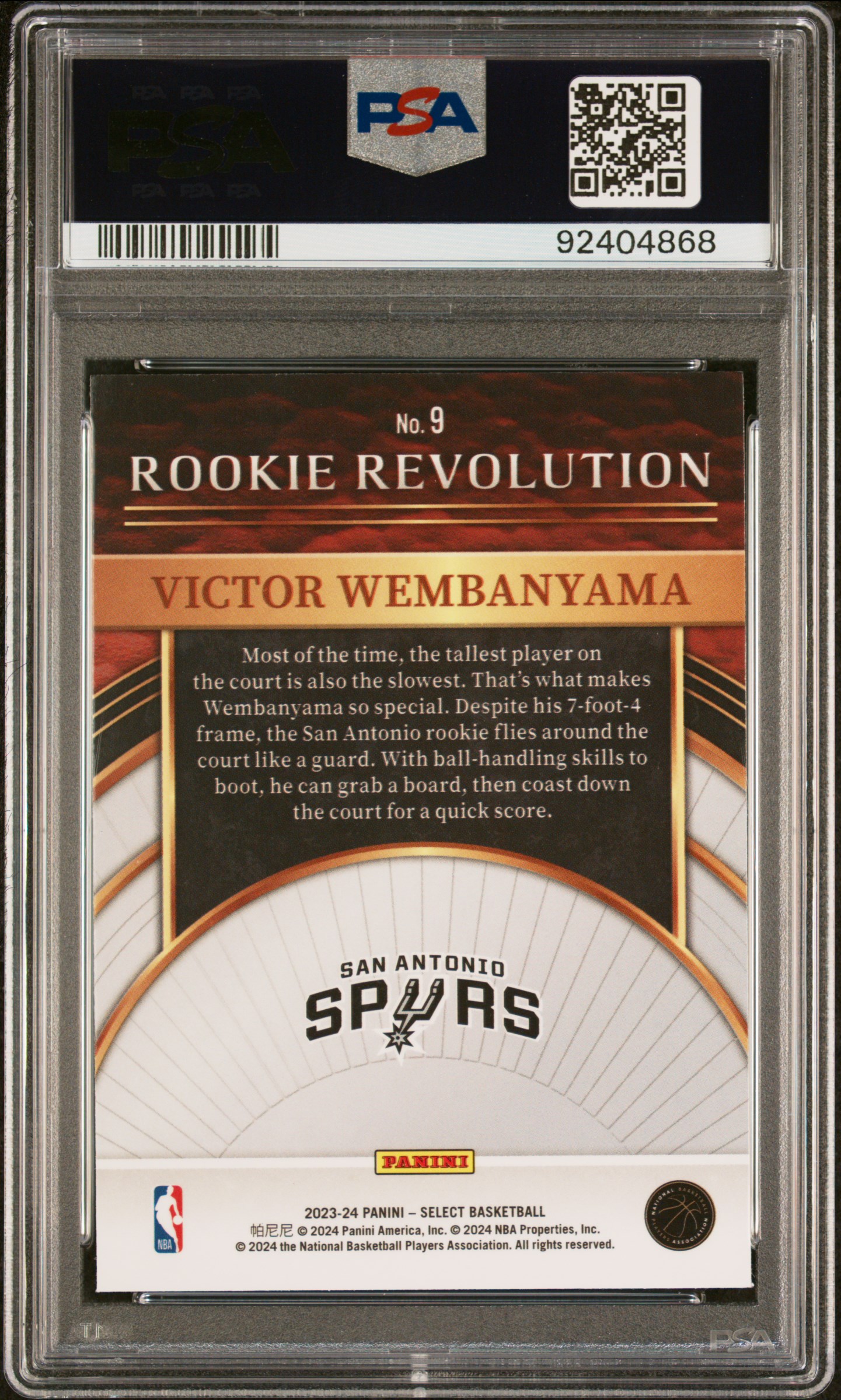 2023 Panini Select Rookie Revolution Victor Wembanyama #9 Gem Mt 10 back