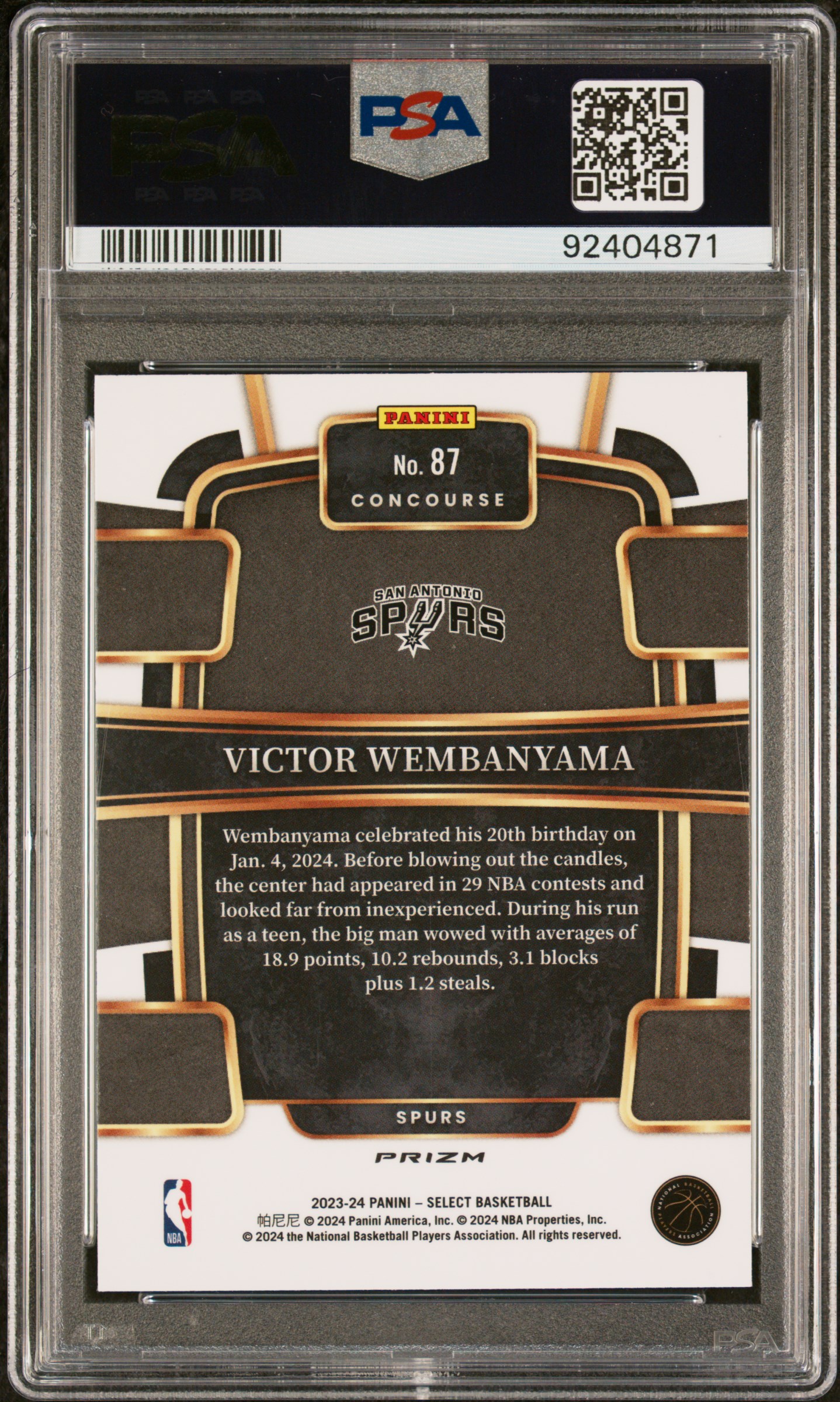 2023 Panini Select Victor Wembanyama #87 (Blue Prizm) Nm-Mt 8 back